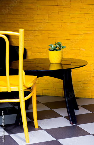 Stylish Yellow Chair And Table In Modern Interior