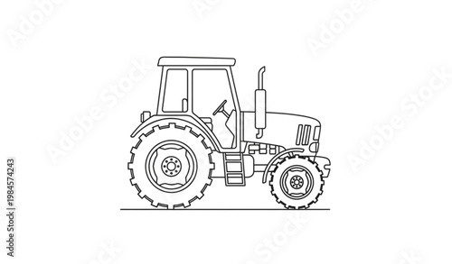 Tractor outline sketch farm machinery agricultural vehicle line art vector illustration