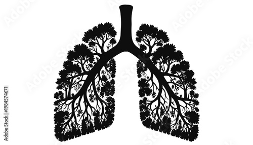 Lungs shaped by trees and branches representing clean air respiratory health environmental awareness and strong connection between nature and human life