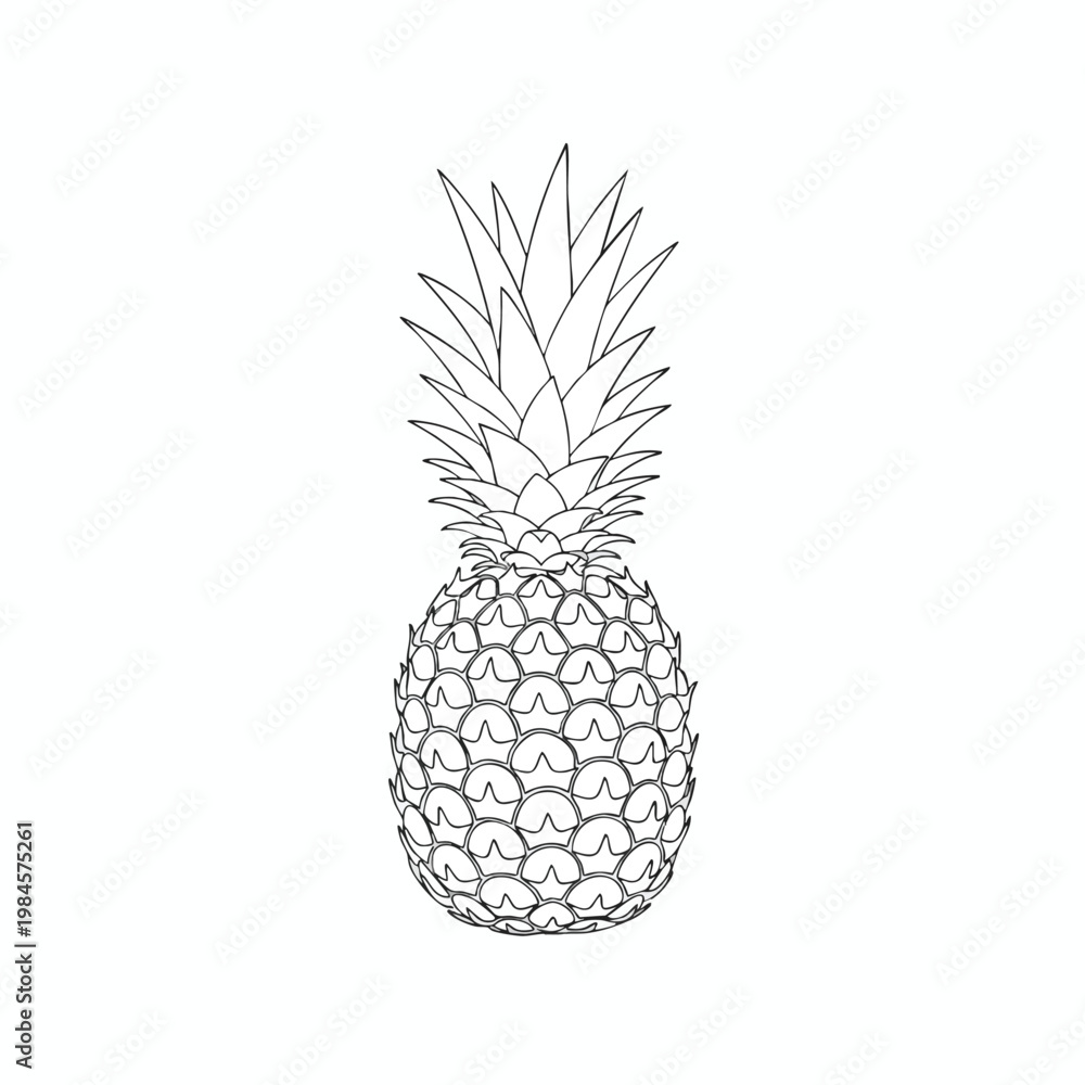 Obraz premium Elegant Black and White Outline of a Pineapple For Fresh Fruit and Healthy Lifestyle Themes