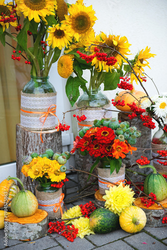 Sunflower And Autumn Berry Arrangement In Rustic Style