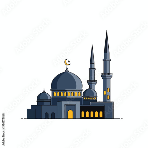 Elegant Islamic Mosque with Minarets and Dome for Religious and Cultural Use