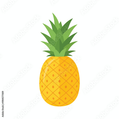 Bright and Fresh Pineapple Fruit with Green Crown on White Background