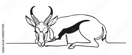 Minimalist Line Art Springbok 3/4 Perspective Icon. Generative AI
