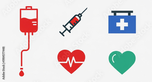 Medical icons representing healthcare and life support.