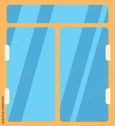 Window with wooden frame and light blue glass isolated on white background