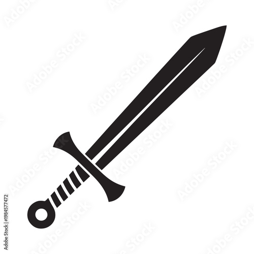 A simple black silhouette of a medieval broadsword with a circular pommel