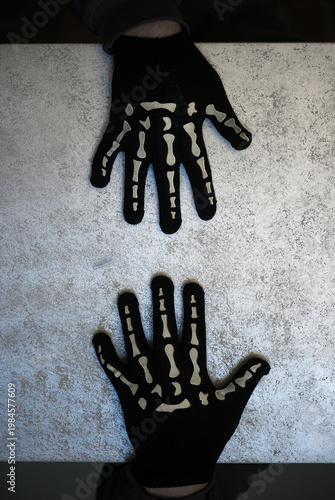 Skeleton Gloves Hands Symmetry On Bright Textured Background