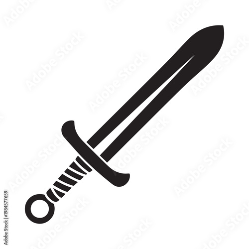 A simple black silhouette depicts a medieval broadsword with a circular pommel