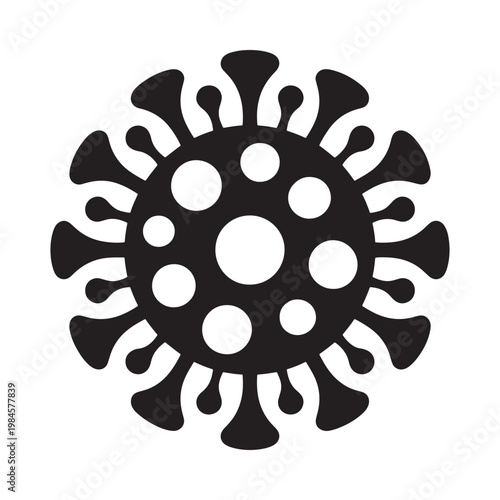 A black and white illustration depicting a coronavirus or virus particle structure