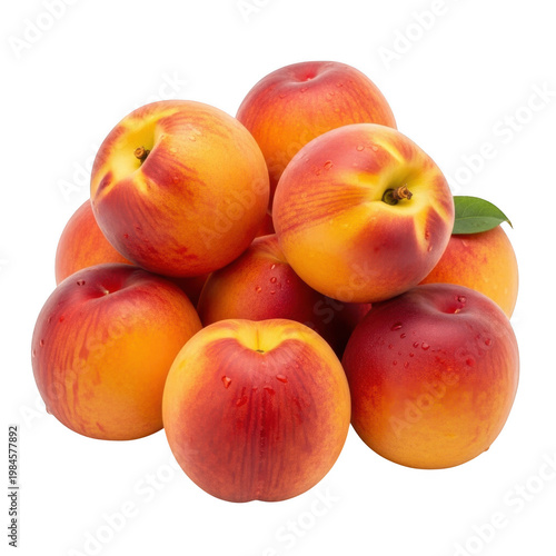Freshly harvested peaches arranged in a natural cluster isolated on transparent background