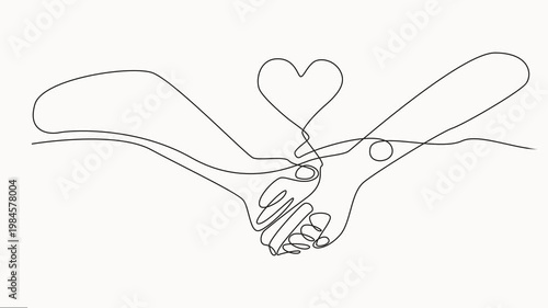 Animated self drawing of continuous line draw of hands holding heart. Concept of love relations, Charity donation linear concept animation, Full length one line animation.