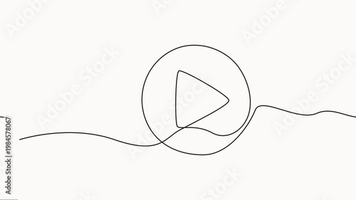 Animation of a single line drawing of a play button. Continuous contour movement of a play button, a minimalist and modern motion graphic, Continuous video with one line.