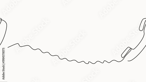Animation of single continuous line drawing retro telephone with a raised telephone receiver, Self drawing animation, Single continuous illustration of a telephone handset. Contact center concept.