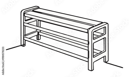 Shoe Rack Bench Line-Art Icon 3/4 Perspective Monoch.... Generative AI