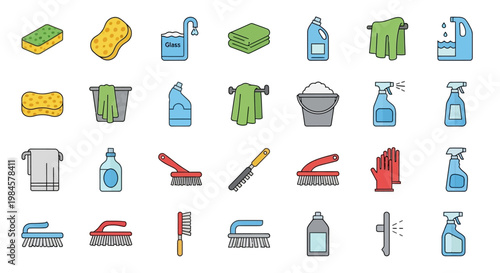 Collection of laundry and cleaning supplies.