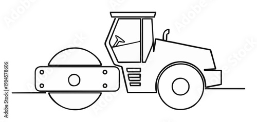 Road Roller Line-Art Hover Icon Side View Monochrome. Generative AI