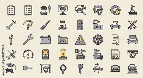Collection of various industrial icons.
