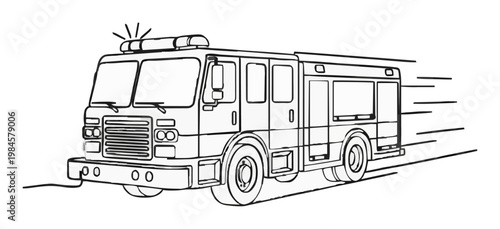 Minimalist Line Art Fire Engine Speeding Icon Design. Generative AI