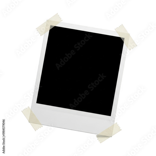 A vintage-style polaroid photo frame displaying a black square isolated on transparent background