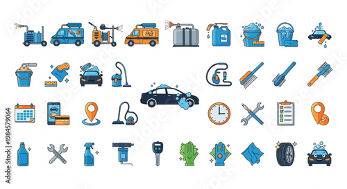 Various car service and tools icons.