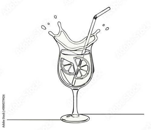 Minimalist Line Art Aperol Spritz Splashing Icon. Generative AI