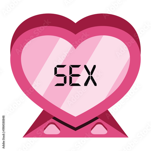 A pink heart shaped candy with the word sex.