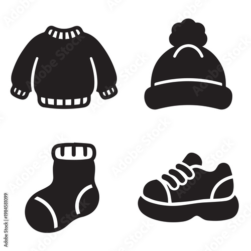 Cute Apparel and Clothing Icon Set - Isolated Flat Vector Black Silhouette Graphic Resource