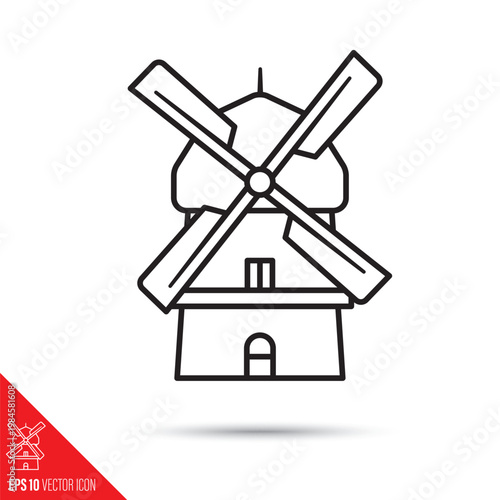 Traditional dutch windmill line icon. Historic agricultural building vector symbol.