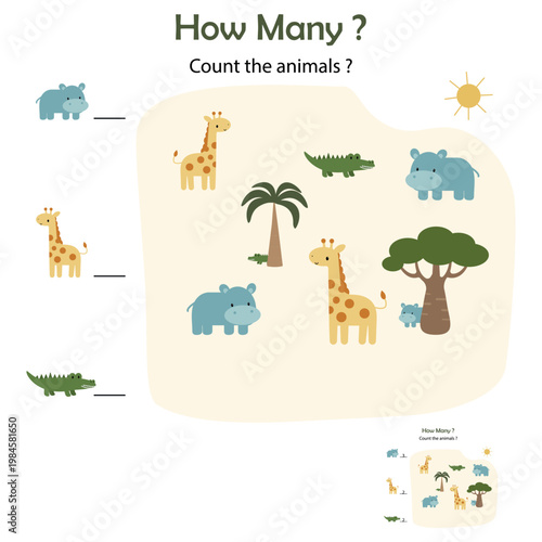 A logic game to develop attention. Count African animals