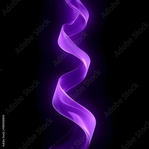 A vibrant purple ribbon swirls elegantly against a dark background