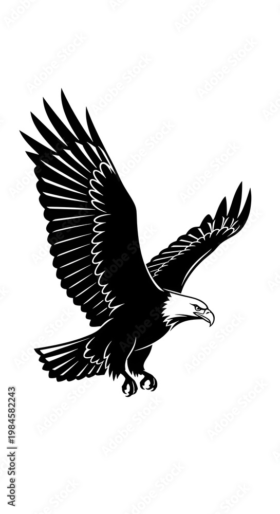 Fototapeta premium Flying eagle vector silhouette illustration on white background