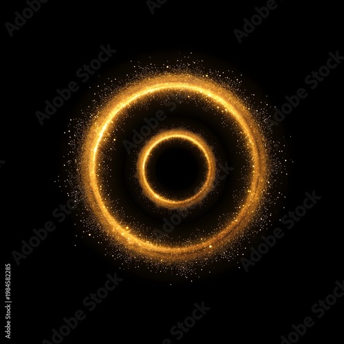 A stunning visual representation of a glowing golden ring in space with a black background
