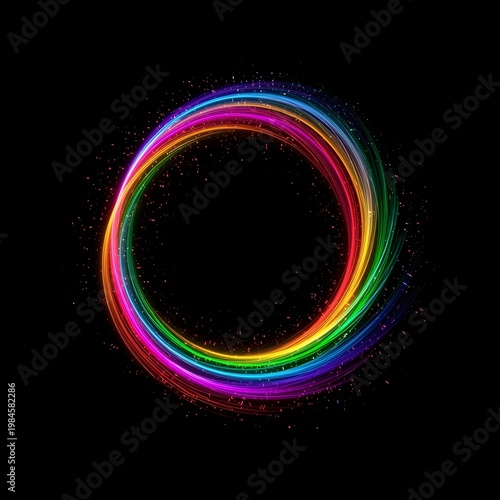 A vibrant rainbow-colored circle glows brightly against a dark background