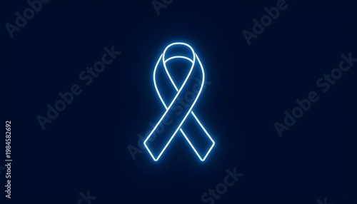 A glowing blue ribbon symbolizes awareness and support on a dark background