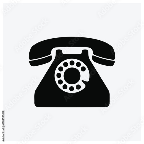Vintage telephone silhouette illustration, rotary dial phone icon.
