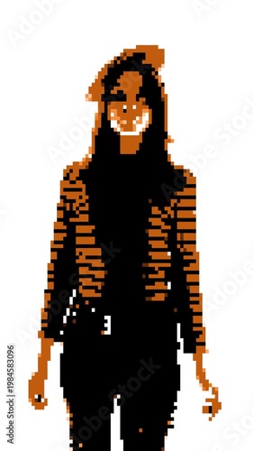 Multiple pixelated characters rotating and switching in stop motion sequence. Concept of UI animation loops, onboarding screens, social media content and motion graphics assets for digital products.