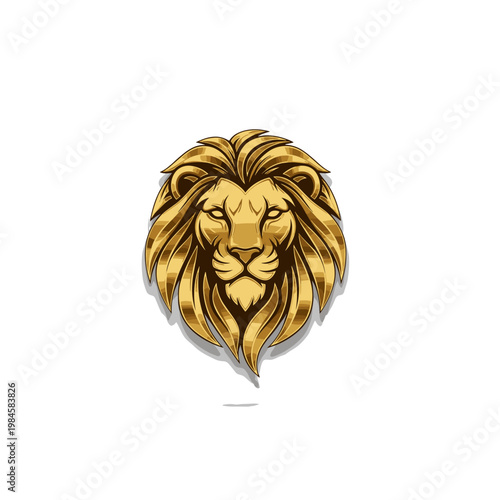 Majestic golden lion head illustration with fierce expression