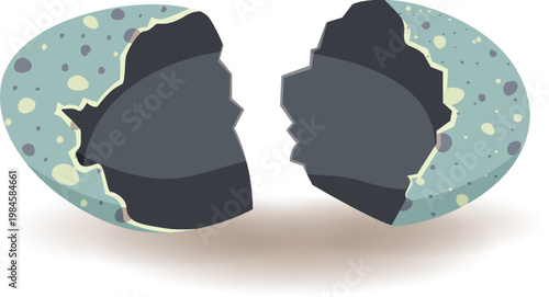 Broken dinosaur egg shell with spotted texture on white background vector