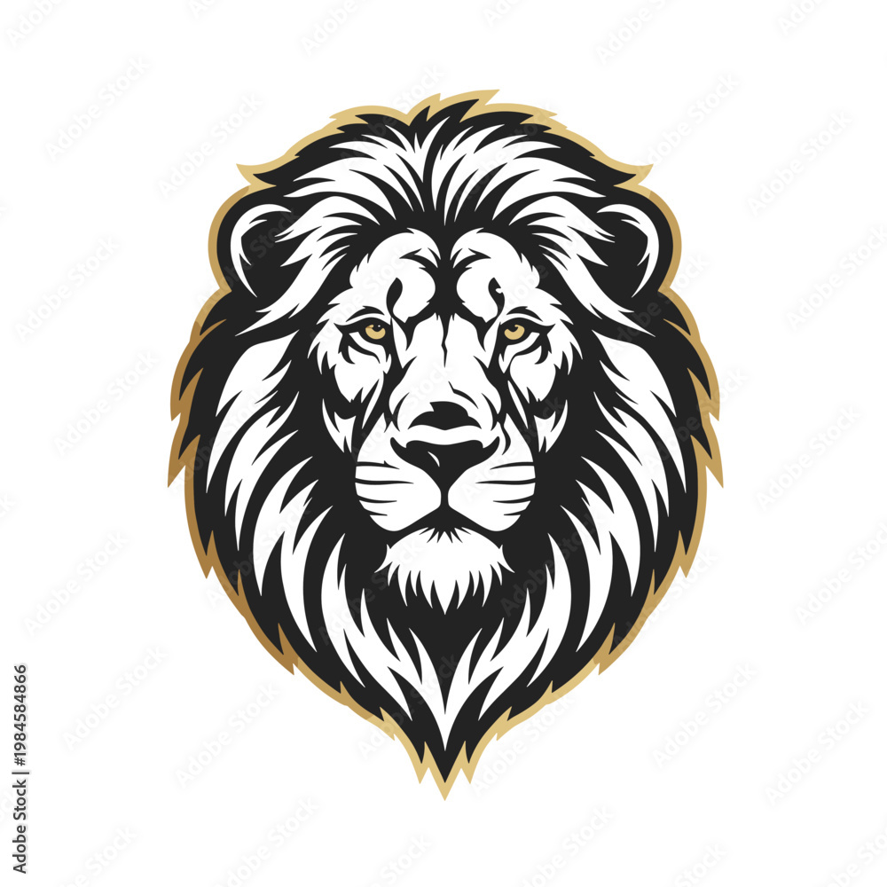 Obraz premium Majestic lion head illustration with a golden mane outline looking directly forward