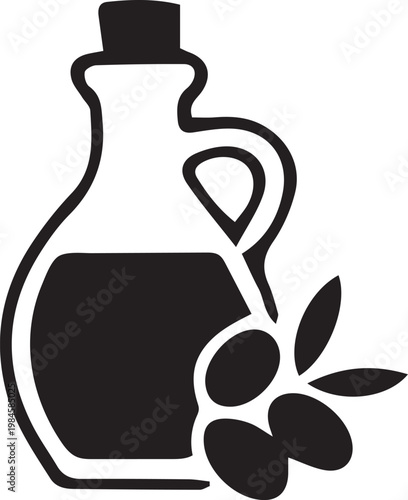 Olive Oil Bottle and Olives Icon Illustration