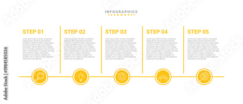 5-step process infographic flowchart with coins vector illustration