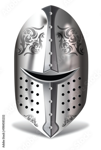 Historical knight mask with metallic shine and golden borders vector