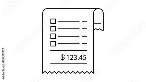 Foto Minimalist Black Line Vector Icon of an Expense Report Receipt Roll on a White Background, Clean Scalable Illustration for Business Finance, Accounting, Billing, and Transaction Records