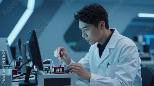 Scientist Working in High-Tech Laboratory with Advanced Equipment