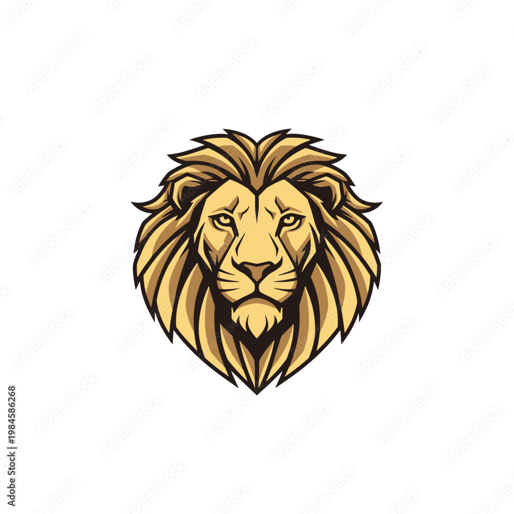 Fototapeta premium Powerful golden lion head mascot illustration facing forward