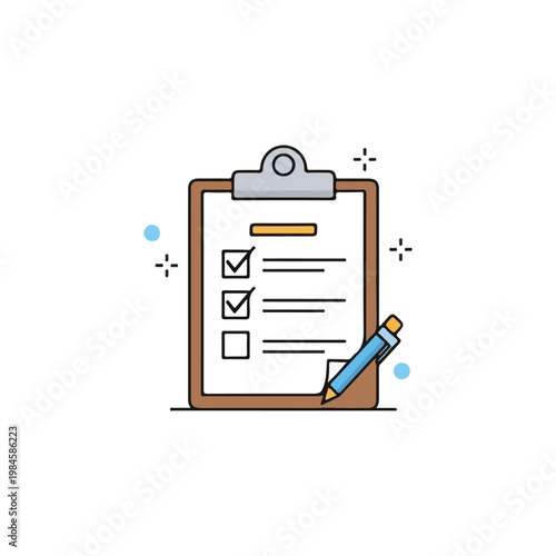 Project Planning Clipboard with Pen and Multiple Checkboxes for Business Tasks