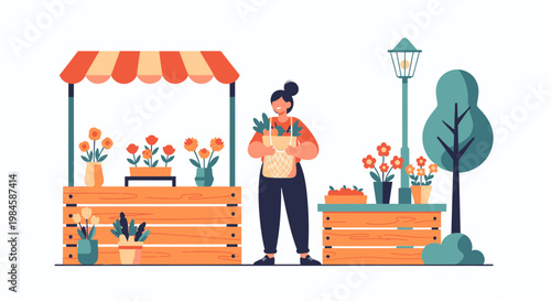 Person selling plants at outdoor market.
