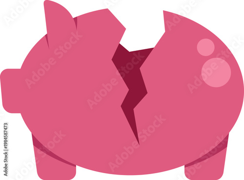 Pink piggy bank cracked open representing lost savings, debt, and financial hardship
