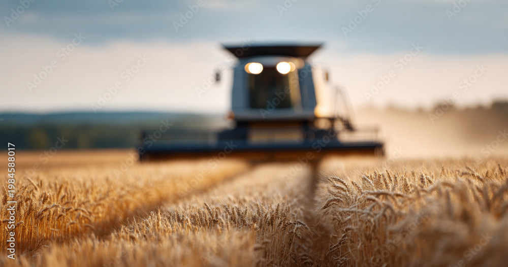 Fototapeta premium Wheat field harvesting with combine harvester